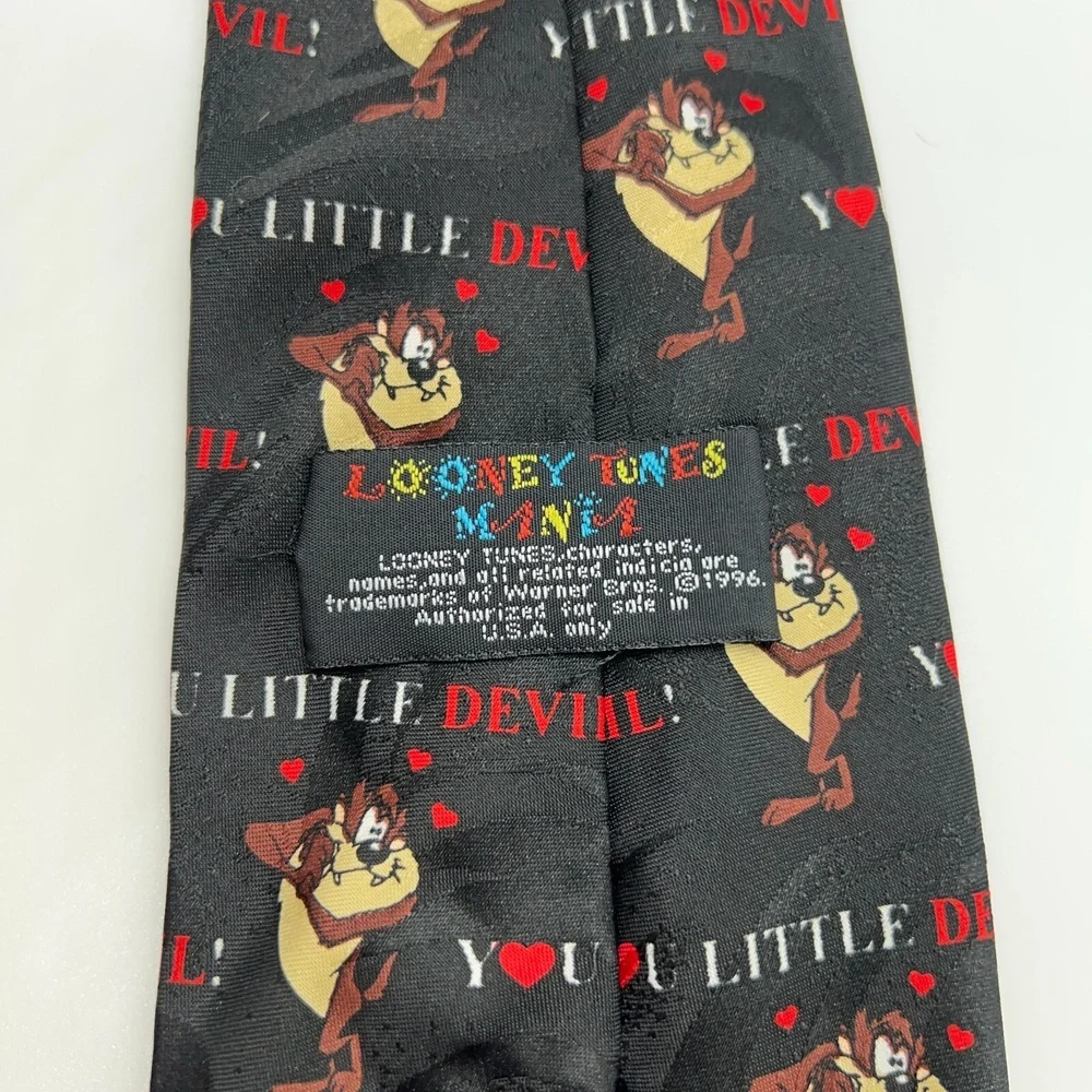 VTG Tasmanian Devil Tie Black Valentines Day‎ Looney Tunes Mania Taz 90s 1996